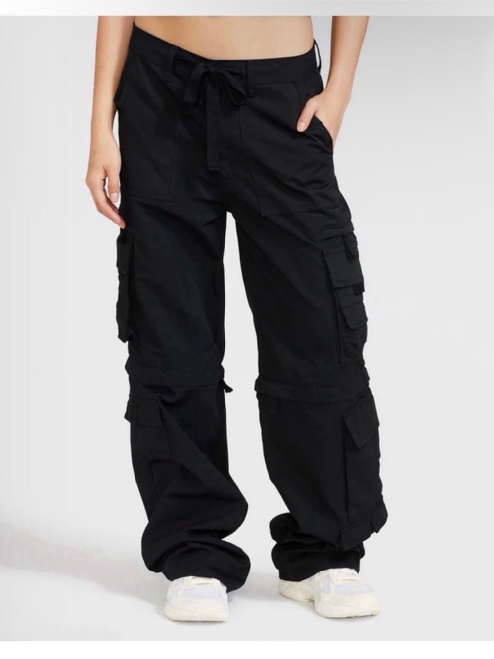 Baby Phat Black Wide-Leg Cargo Pants to shorts jorts